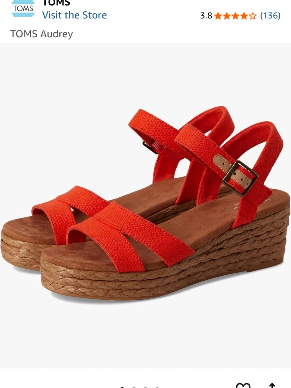 Toms Audrey Orange Woven Espadrille Wedge platform Sandals NIB